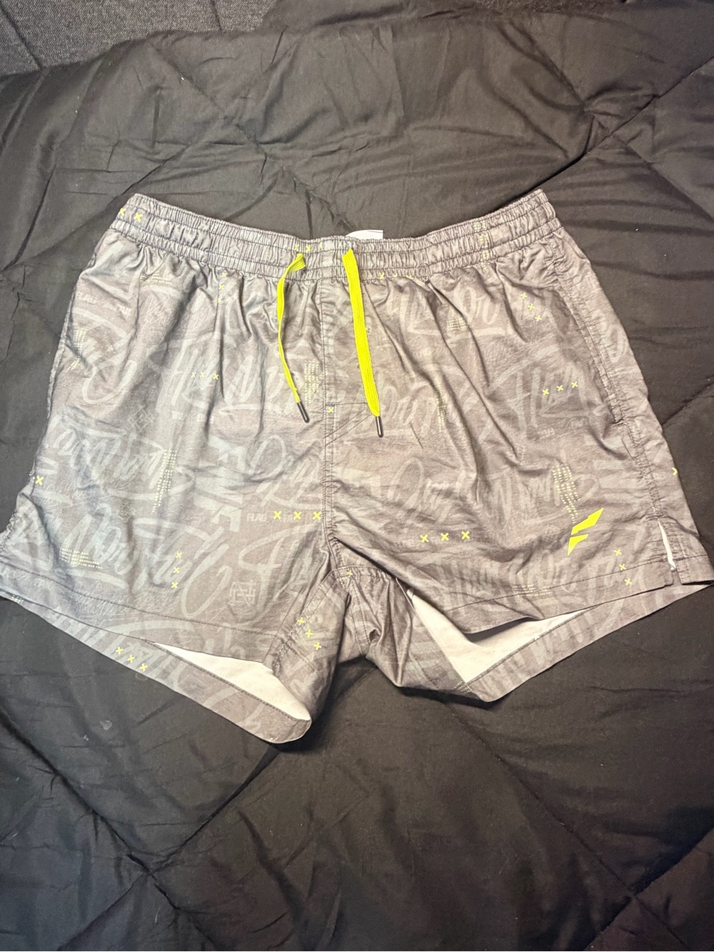 flag nor fail Grey Swim Trunks with Yellow Accents